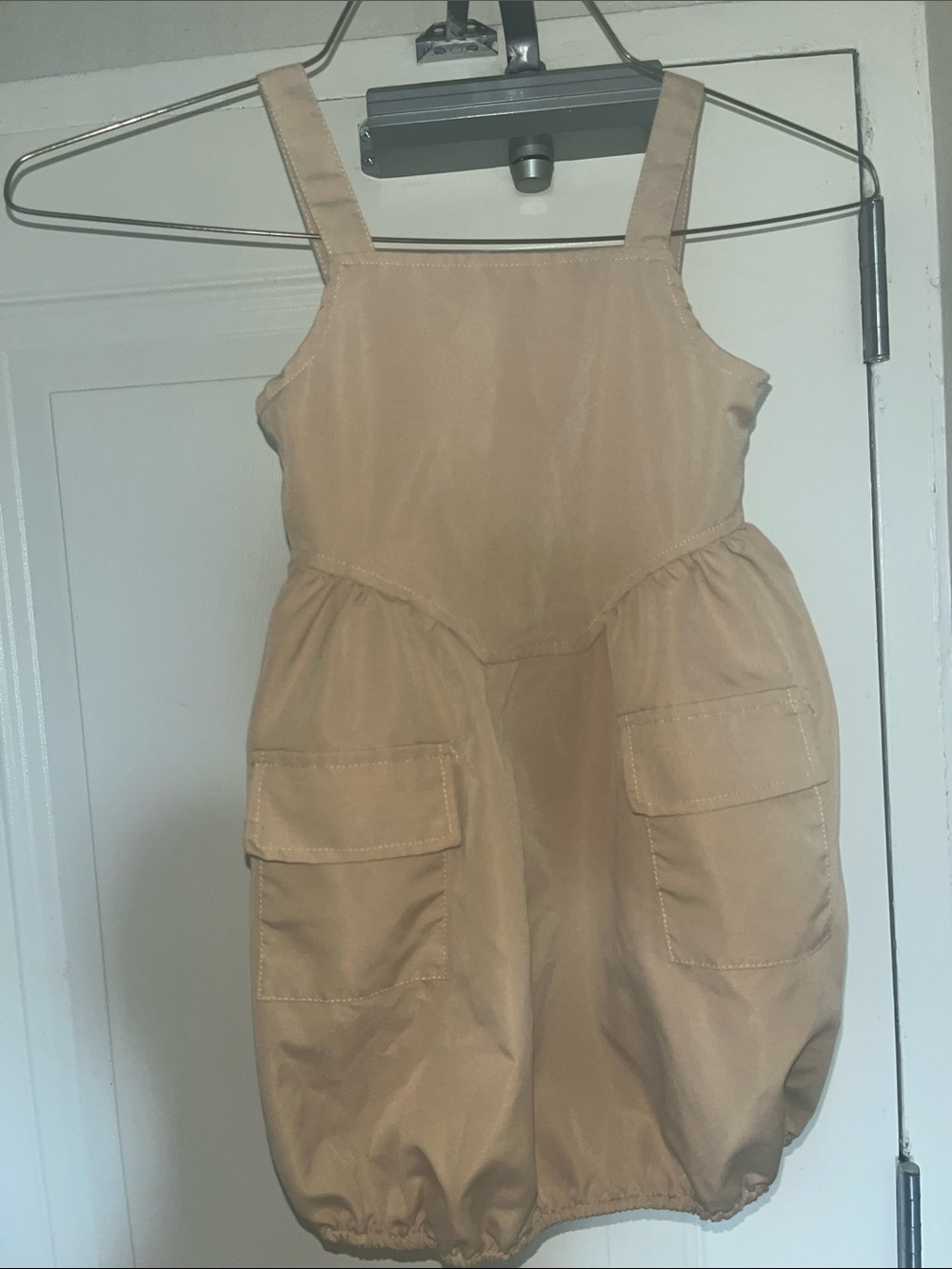 SHEIN Tan Pinafore Romper Dress with Pockets